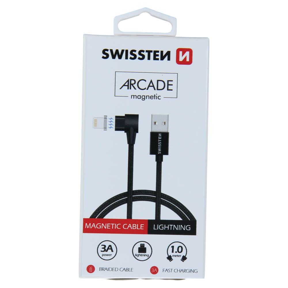 Textilný dátový kábel Swissten ARCADE USB / LIGHTNING 1,2 M - čierny